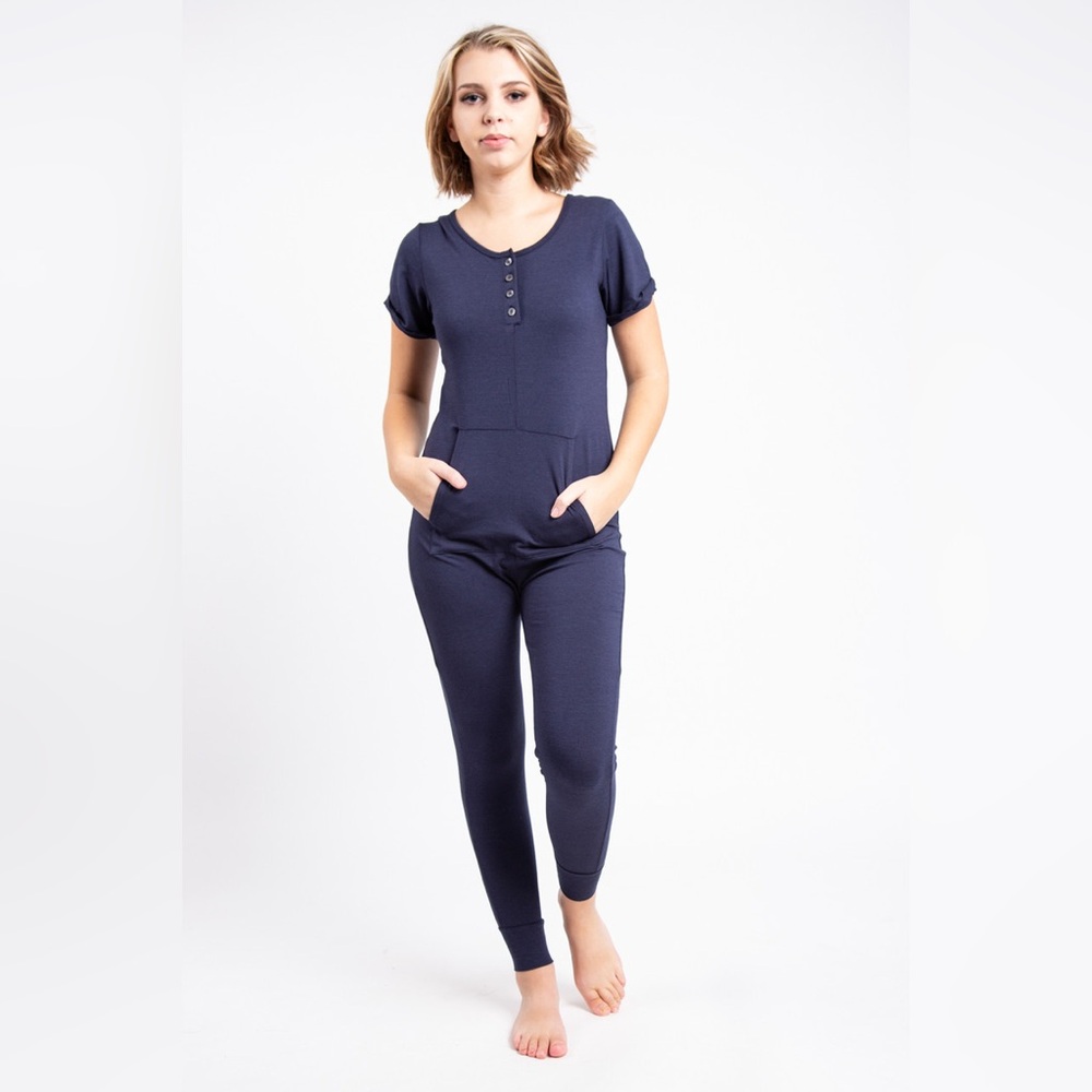 Smash + Tess “Anyday” Navy Full Length Romper Jumpsuit Size Medium